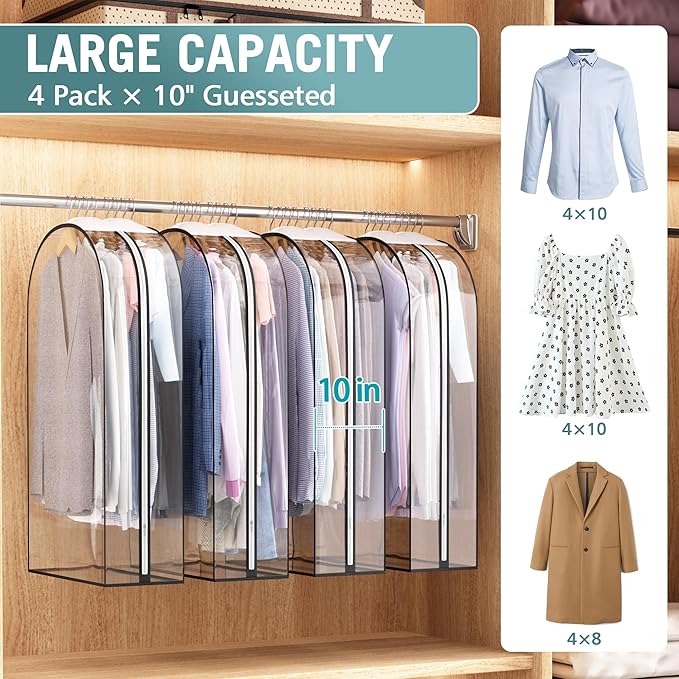 Clear Garment Bags for Hanging Clothes 10” Gusseted, Suit Bags for Closet - Image 2