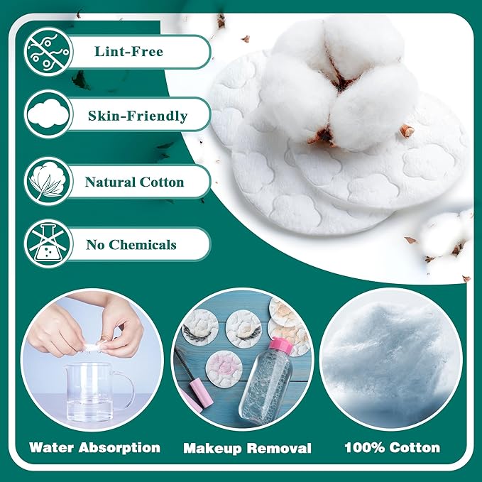 Premium Cotton Rounds for Face, 100% Pure & Natural Facial Cleansing Round Pads - Image 4