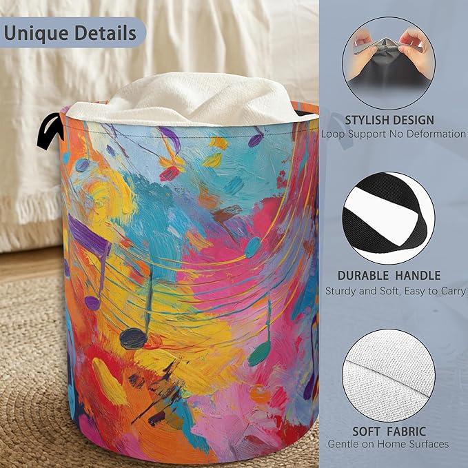Colorful Music Symbols Laundry Basket, Foldable - Image 3