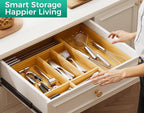 Bamboo Kitchen Drawer Organizer Boxes – 15" x 6" Stackable Wood Silverware - Image 4