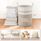 Tall Laundry Basket with Handles, 58L Portable Dirty Clothes Hamper, Boho - Image 2