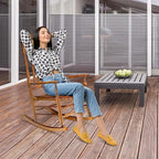 VINGLI Wooden Rocking Chair, Outdoor Chair with 450 lbs Support, Relaxing Rocker with Solid Wood High Back Seat Reclining Seat for Deck, Garden, Backyard, Porch, Indoor or Outdoor Use (Teak, 1PC) - Image 7