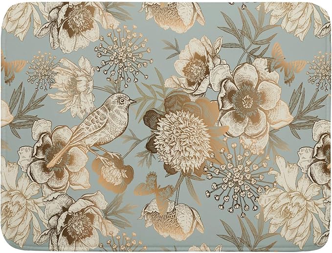 Retro Flower Bird Dish Drying Pad 18 x 24 Inch by APORTT