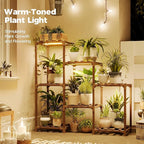 Bamworld Plant Stand with Grow Light Plant Shelf for Mutiple Pots 3 Tiers Ladder Plant Holder for Living Room Patio Boho Home Decor for Gardening Warm Light - Image 2