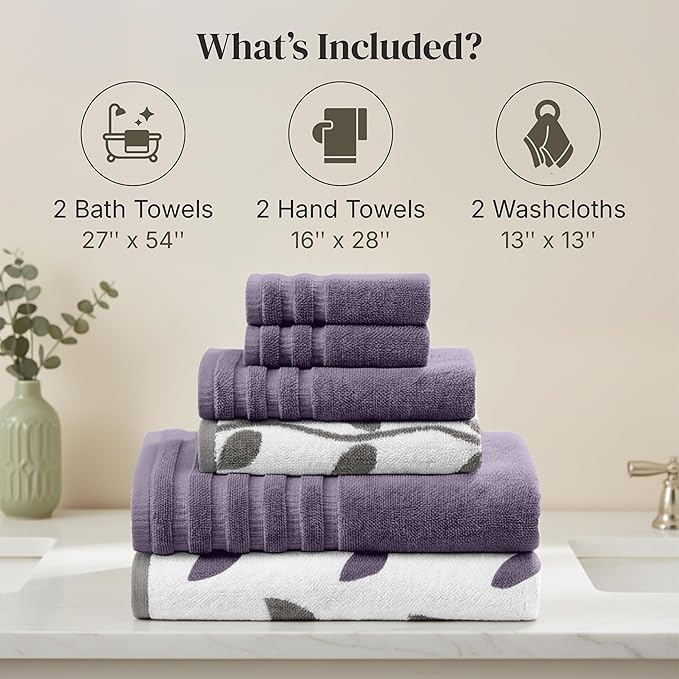 Modern Threads Organic Vines 6-Piece 100% Cotton Towel Set – Yarn Dyed Jacquard - Image 3