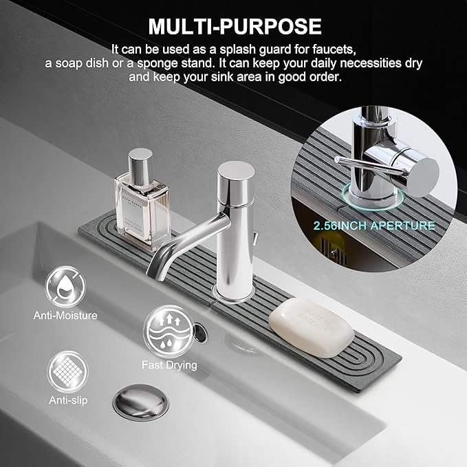 Faucet Mat for Kitchen Sink, Diatomite Fast Drying Stone Sink Tray, Super - Image 4