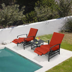 Oakcloud Adjustable Outdoor Lounge Chair Metal Patio Relaxing Recliner Chair Set with Bistro Table and Removable Cushions(Red) - Image 6