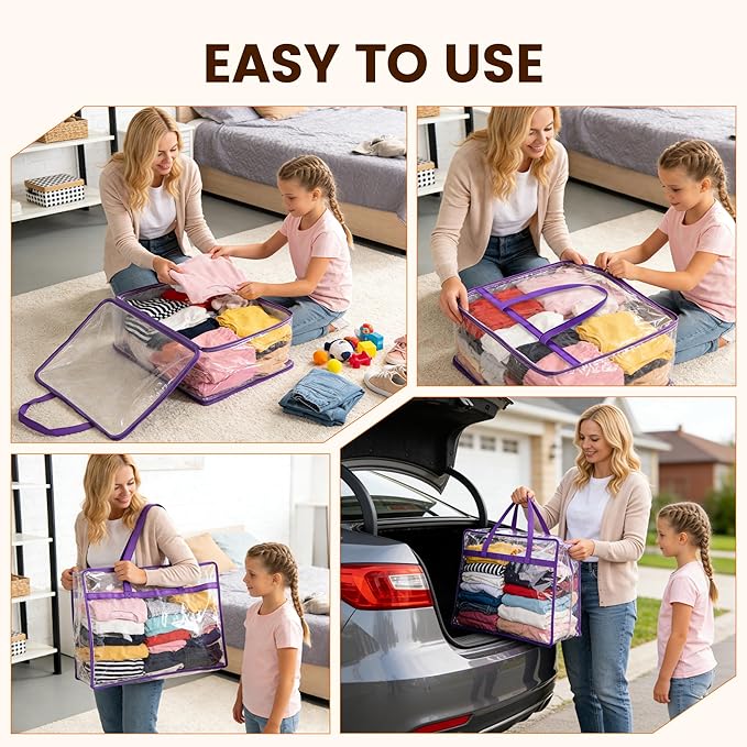 8 Pack Clear Clothes Storage Bags, Double Zipper Design 40L Underbed Moving Bags - Image 6