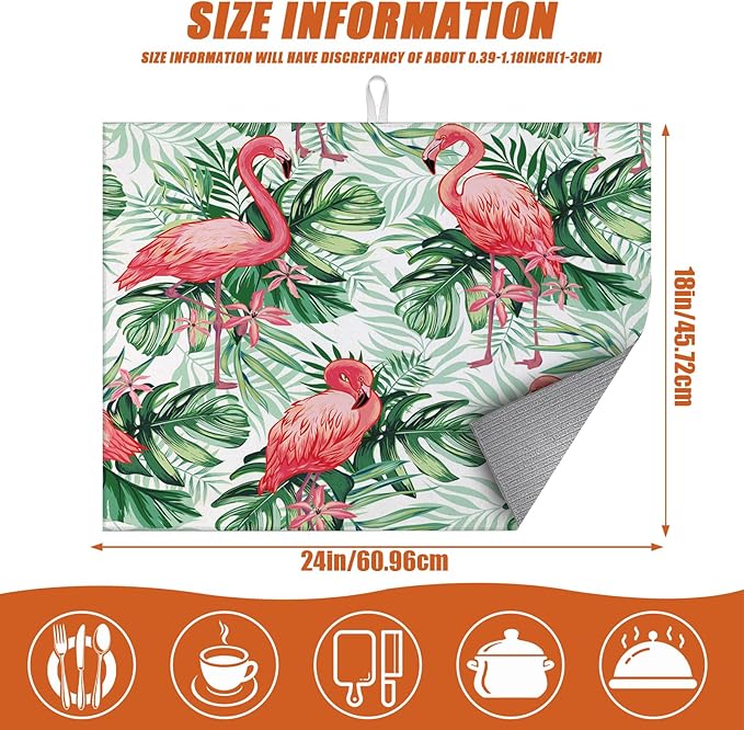 Flamingo Dish Drying Mat for Kitchen Counter Microfiber Absorbent Dish Tropical - Image 2