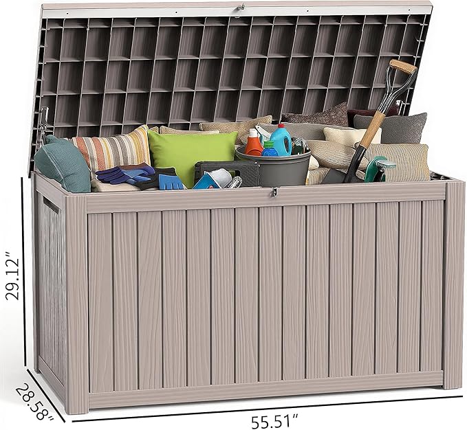 ROJIK Outdoor Storage Housing Deck Box - Waterproof Patio Furniture, Garden Tools, Cushions, Pool Accessories Storage Bench with Lockable Lid and Side Handles (Grey 200 Gal) - Image 2