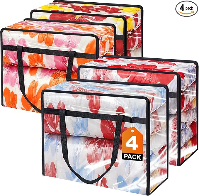 4 Pack Clear Clothes Storage Bags, Vinyl Blanket Storage Containers by PickyanDco