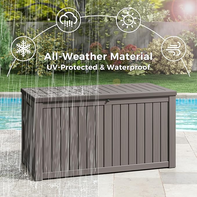 Outdoor Storage Box, Resin Deck Boxes Indoor and outdoor, Waterproof Storage Box Lockable Lid (Grey, 160 Gallon) - Image 4