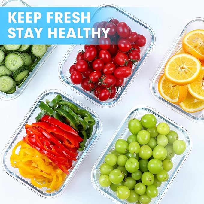 VERONES 5 Pack 36 OZ Glass Meal Prep Containers, Airtight Glass Lunch - Image 7