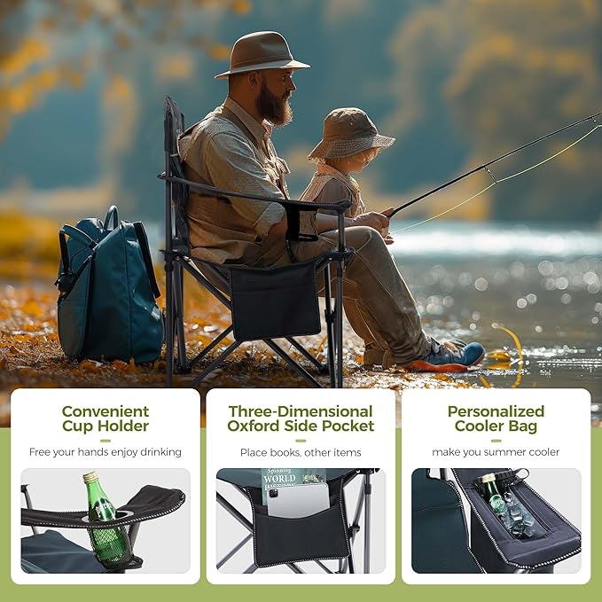ALPHA CAMP Heavy Duty Camping Chair 500LBS Capacity, Oversized Folding Chair for Heavy People, Padded Portable Outdoor Chair with Cooler Bag & Cup Holder for Camping, Fishing, Beach - Image 8