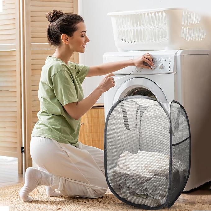 The upgraded pop-up laundry basket features a breathable side pocket mesh design - Image 7