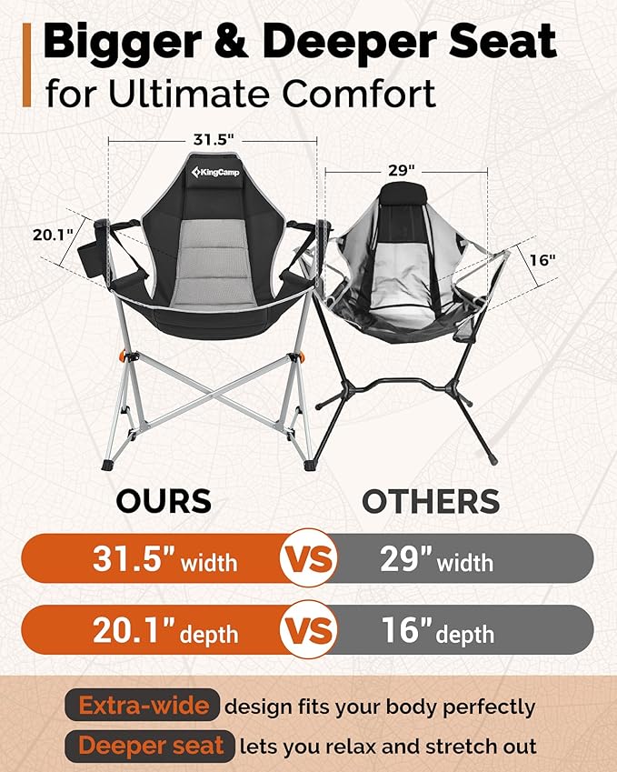 KingCamp Hammock Chair with Footrest – Heavy Duty Swinging Rocking Camping Chairs for Adults up to 400lbs, Folding Portable Oversized Rocker with Cup Holder & Pillow for Outdoor Beach Lawn RV Sports - Image 5