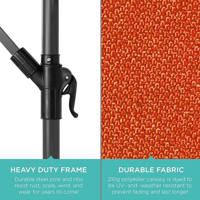 Best Choice Products 10ft Offset Cantilever Hanging Market Patio Umbrella, 8 Sturdy Ribs, Easy Adjustment - Rust - Image 6