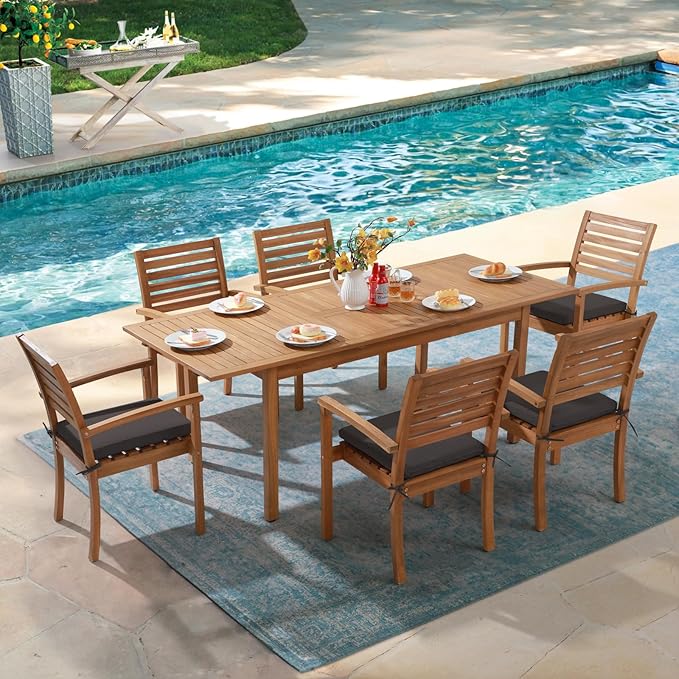 OC Orange-Casual Stackable Patio Dining Chairs Set of 2, Outdoor Acacia Wooden Chairs w/Armrest & Removeable Fabric Cushion, for Porch, Backyard, Garden, Indoor, Dark Grey - Image 4