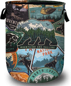 Retro Mountain Bear Laundry Basket, Foldable Wild Animals Laundry Hamper Tote by Unknown