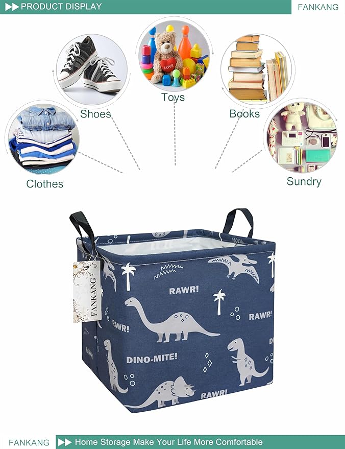 FANKANG Square Nursery Hamper Storage Bins Canvas Laundry Basket Foldable - Image 3