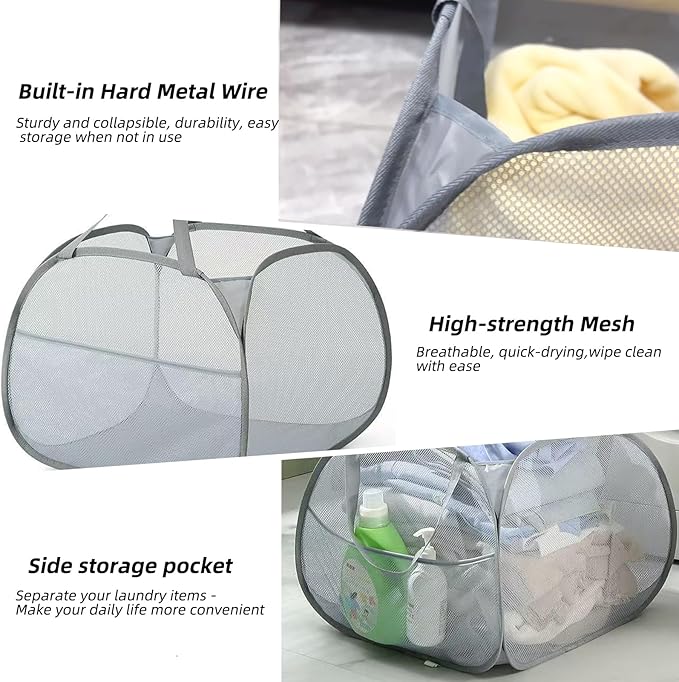 Collapsible Laundry Basket 90L, Foldable Mesh Pop-up Laundry Hamper - Image 3