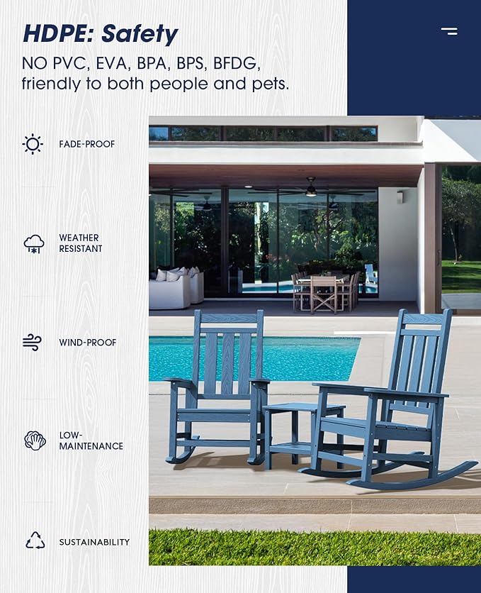 KINGYES Oversized Outdoor Rocking Chair Set of 8, All-Weather Patio Rocking Chairs for Porch, HDPE Outdoor Patio Rockers with High Back & Wide Seat for Garden, Lawn, Blue - Image 7