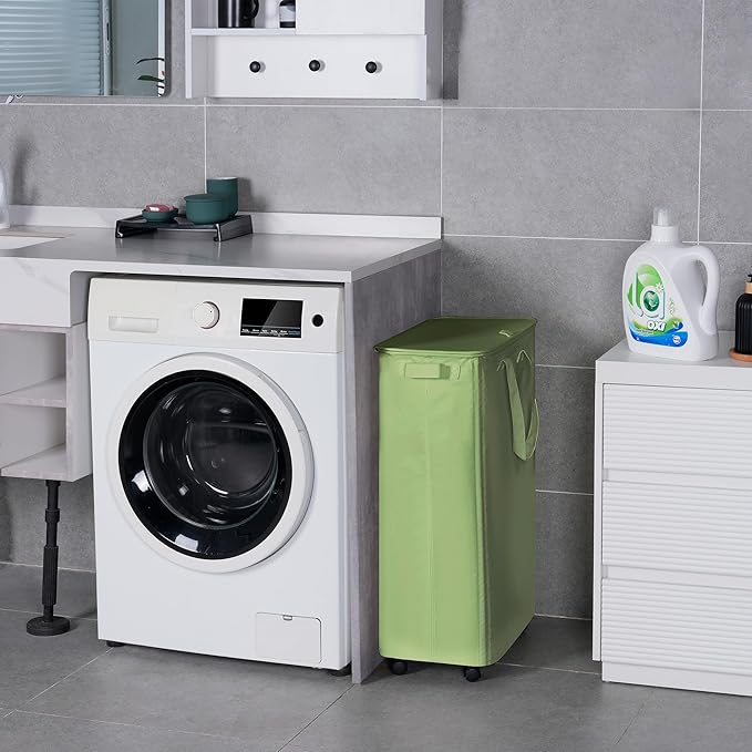 Slim Laundry Hamper with Lid and Wheels, Small Rolling Laundry Basket with - Image 5
