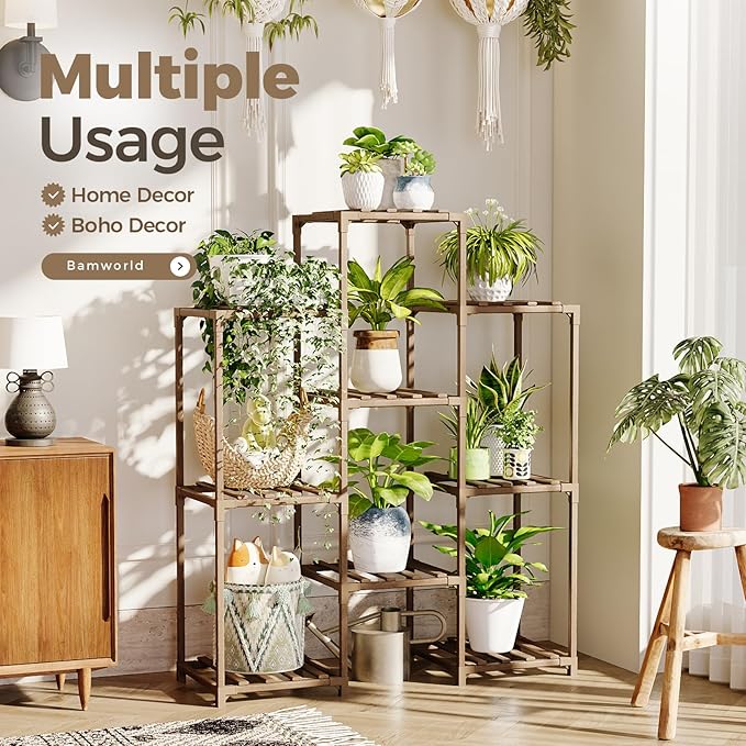 Bamworld Plant Stand Indoor Plants Shelf Outdoor Wood Plant Rack for 4 Tiers Large Flower Stand for Multiple Plants Ladder Plant Holder for Living Room Boho Home and Gardening - Image 4