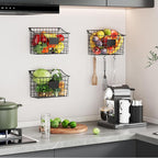 Wall Mounted Bin Basket with 5 Hooks 3 Label Plate Adhesive-3 Pack, Cabinet - Image 3