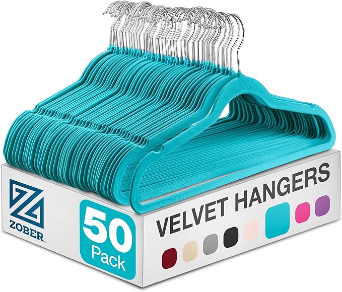 ZOBER Turquoise Velvet Hangers 50 Pack by ZOBER