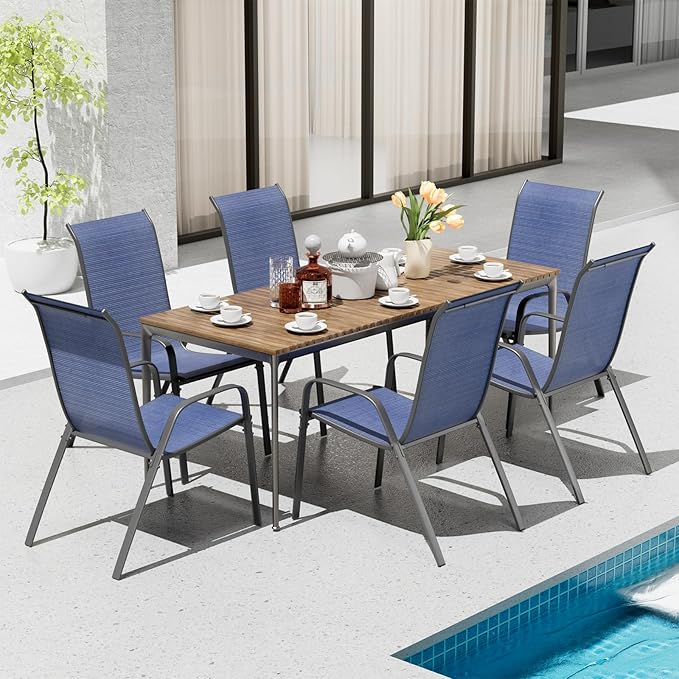 TLSUNNY Patio Chairs, Stackable Textilene Outdoor Dining Furniture for All Weather, with 17.7″ Wide Seat & Metal Frame, for Garden, Backyard, Deck, Restaurant, Poolside (6, Navy Blue, 26.4″) - Image 2