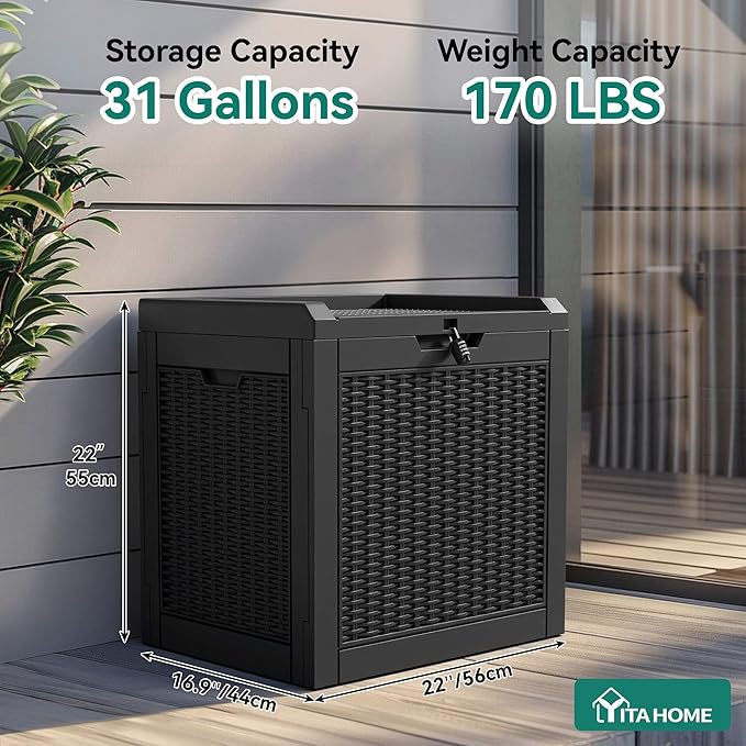 YITAHOME 32 Gallon Deck Box, Resin Storage with Lockable Lid & Side Handles, Indoor Outdoor Small Container for Patio Cushion, Garden Pool Accessories, Backyard Furniture, Water Resistant - Image 6