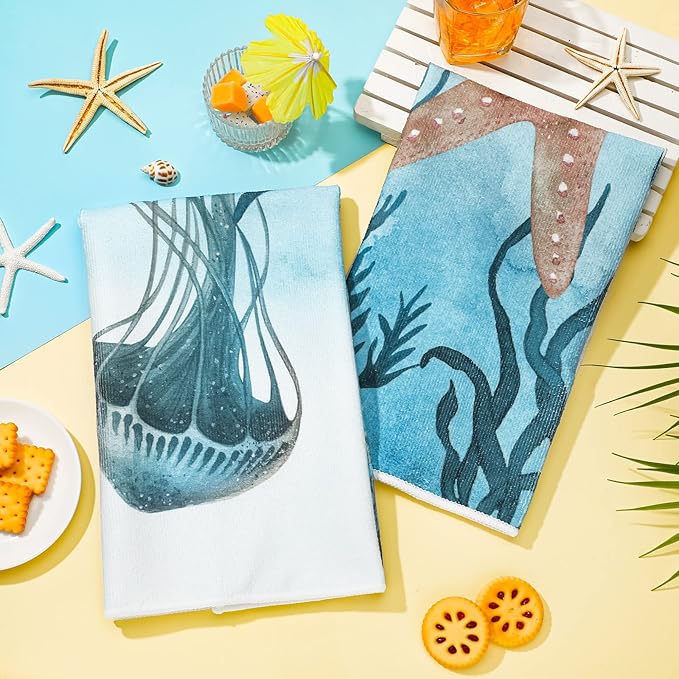 Boyiee Set of 6 Beach Kitchen Towels Sea Ocean Animal Nautical Tea Towels 24 x - Image 7
