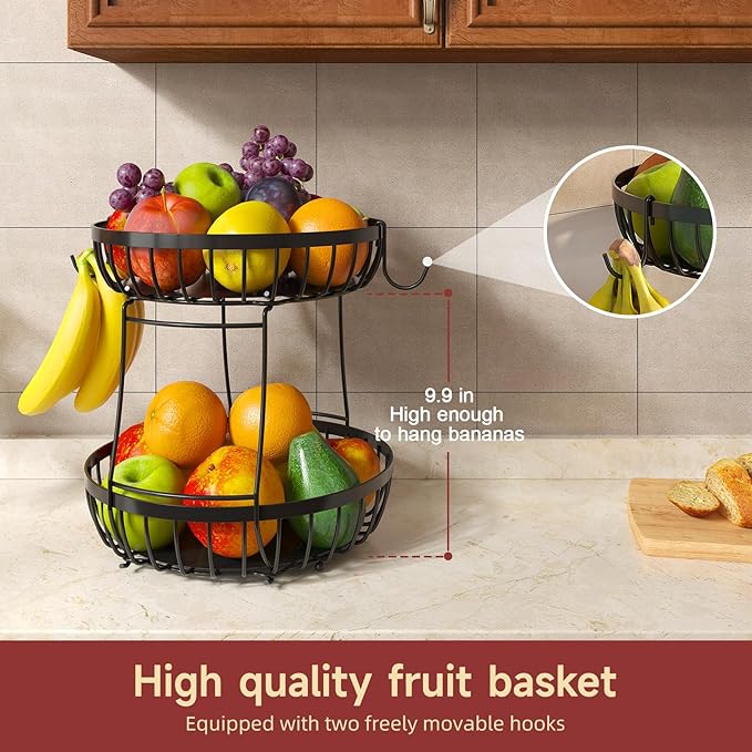 2 Tier Large Fruit Basket for Kitchen Counter - Image 2