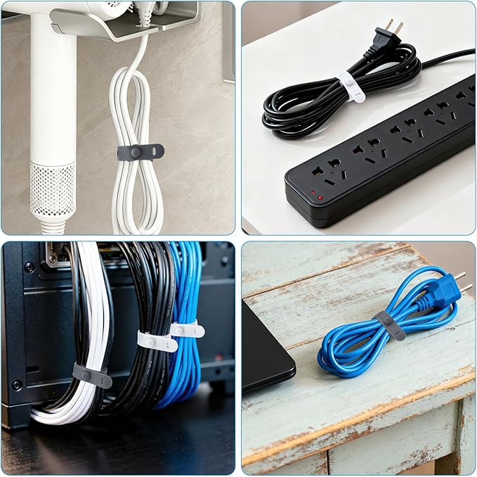 24 Pcs Silicone Cable Ties, Wire Cord Organizer, Cord Ties Reusable Cable - Image 4