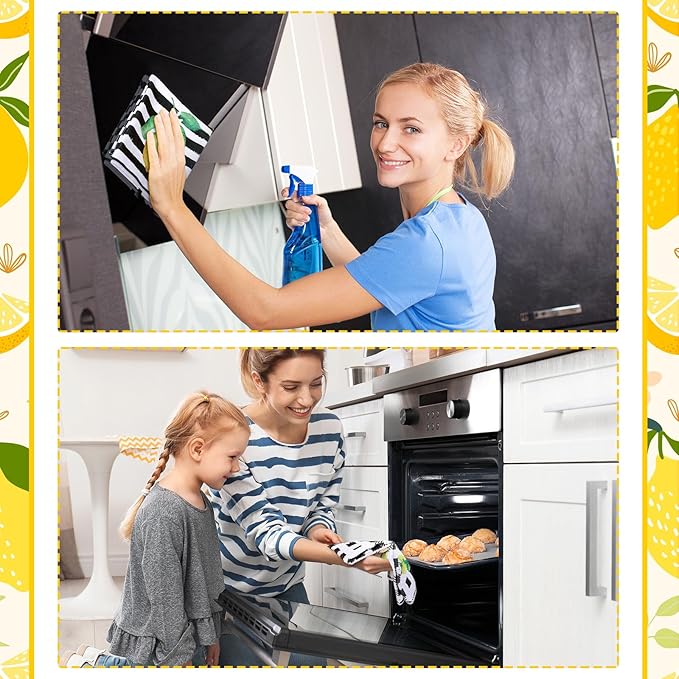 Bencailor 4 Pcs Lemon Kitchen Towels Lemonade Dish Towels Gnome Black and White - Image 2