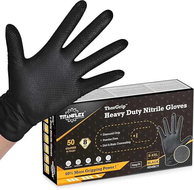 TitanFlex Heavy Duty Black Industrial Nitrile Gloves by TitanFlexDisposableGloves