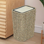 Boho Trash Can with Lid, 3 Gallon Small Rattan Trash Can with Press Top Lid by Trongee
