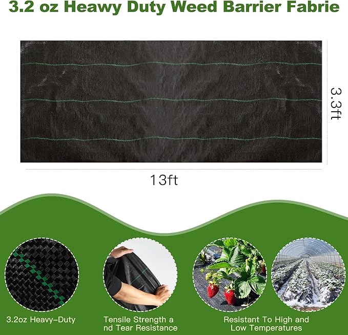3.3FT×13FT Weed Barrier Fabric, Landscape Fabric, 3.2oz Weed Barrier Fabric - Image 2