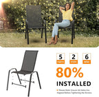 VINGLI Patio Chairs Set of 4 – Stackable Outdoor Dining Chairs with Comfortable Sling High Back Chairs and Armrests for Lawn, Poolside, Courtyard, Balcony, Garden, Black - Image 7