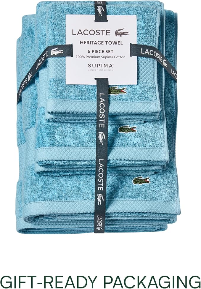 Lacoste Heritage Supima Cotton 6-Piece Towel Set, 2 Bath Towels, 2 Hand Towels - Image 5
