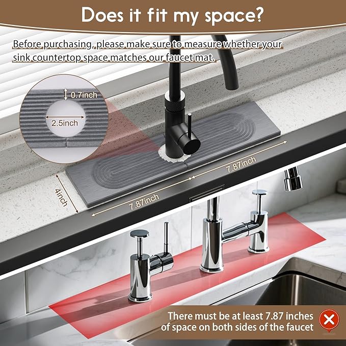 Faucet Mat for Kitchen Sink, Diatomite Quick Drying Tray, 15.8 Inch Kitchen - Image 3