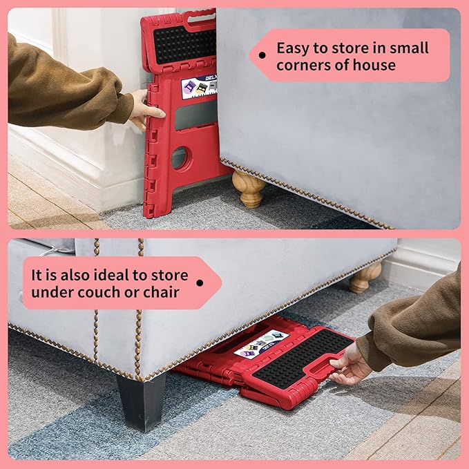 Delxo Folding Step Stool,Non-Slip Stool 13 inch Height Premium Heavy Duty Foldable Stool for Kids and Adults,Kitchen Garden Bathroom Steppingstool 1 Pack in Red,Dotted Texture - Image 8