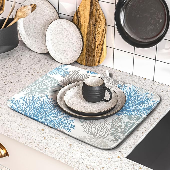 Coastal Blue Gray Dish Drying Pad 16 x 18 Inch - Image 5