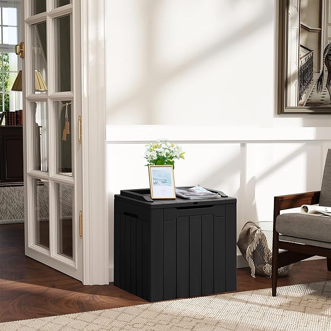 Greesum 31 Gallon Resin Deck Box All Weather Outdoor Storage Boxes for Patio Furniture Set,Outdoor Toys,Garden Tools,Black - Image 3