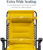 Best Choice Products Oversized Padded Zero Gravity Chair, Folding Outdoor Patio Recliner, XL Anti Gravity Lounger for Backyard w/Headrest, Cup Holder, Side Tray, Polyester Mesh - Yellow - Image 3