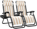 Best Choice Products Set of 2 Adjustable Steel Mesh Zero Gravity Lounge Chair Recliners w/Pillows and Cup Holder Trays - Tan Striped by BestChoiceProducts