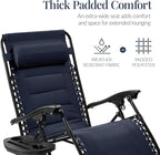 Best Choice Products Oversized Padded Zero Gravity Chair, Folding Outdoor Patio Recliner, XL Anti Gravity Lounger for Backyard w/Headrest, Cup Holder, Side Tray, Polyester Mesh - Navy Blue - Image 4