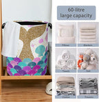 Fish Scales Laundry Basket, Mermaids Seashell Foldable Oxford Cloth Tote Bag - Image 6