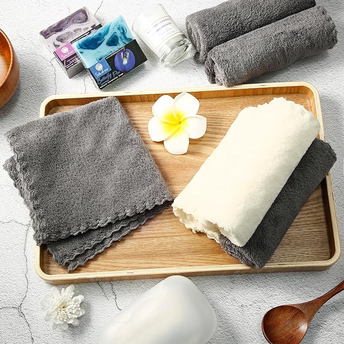 Syhood 12 Pieces Face Wash Cloth 12 x 12 in Makeup Remover Cloths Towel Coral - Image 5